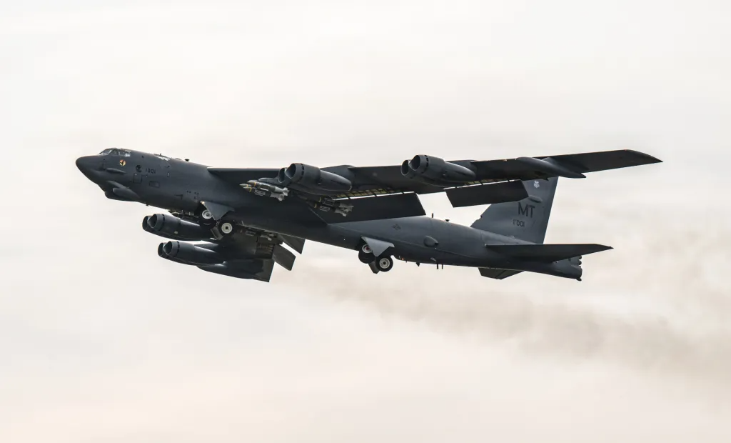 A B-52 bomber heads out to conduct strikes on targets in Iran in March 2026. USAF